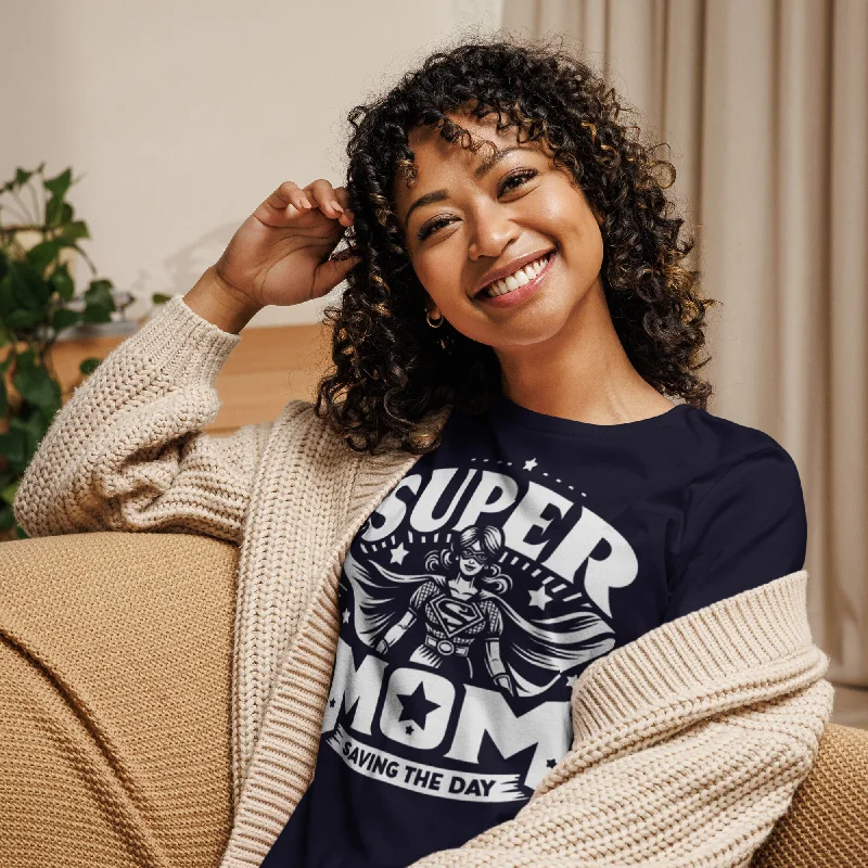 "Super Mom Saves the Day" T-Shirt Beaded Sequined Faux Fur