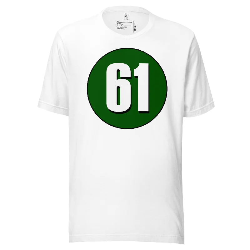 Unisex t-shirt: White on Hunter Green 61 Zippered Front Buttoned Front Snap Front