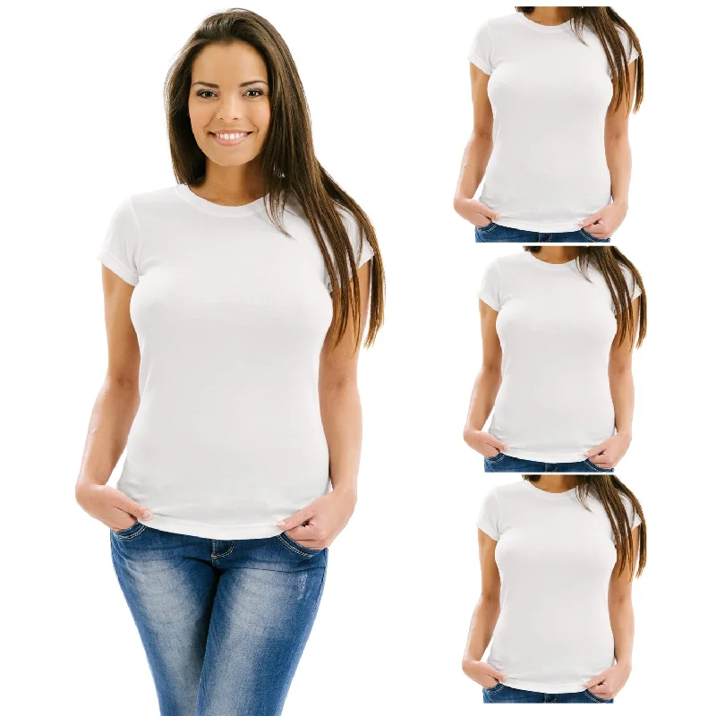 Women's 3 Pack Black & White Soft Fabric Solid Crew-Neck T-Shirt from Emprella Graphic Embroidered Appliqued Women's 3 Pack Black & White Soft Fabric Solid Crew-Neck T-Shirt from Emprella Graphic Embroidered Appliqued
