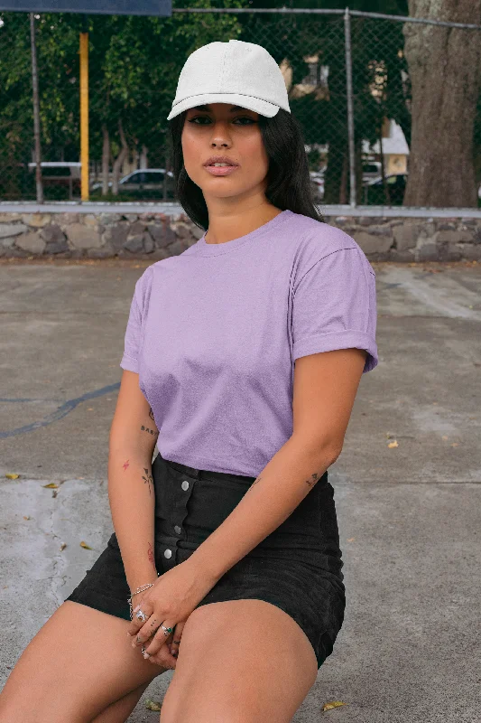 Women's Round Neck Plain T-Shirt - Lavender (Regular fit) Embroidered Appliqued Beaded