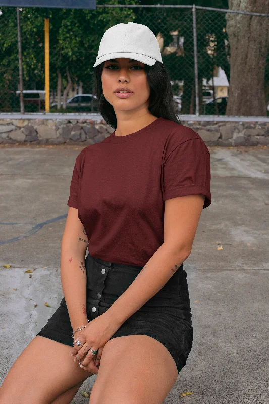 Women's Round Neck Plain T-Shirt - Maroon (Regular fit) Nylon Fabric Polyester Fabric Spandex Fabric Women's Round Neck Plain T-Shirt - Maroon (Regular fit) Nylon Fabric Polyester Fabric Spandex Fabric