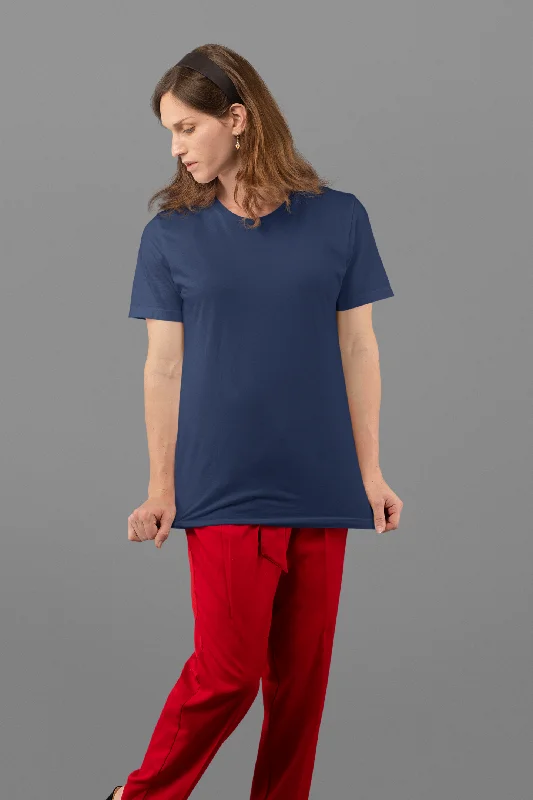 Women's Round Neck Plain T-Shirt - Navy Blue (Regular fit) Ribbed T-Shirt High Neck Heavyweight Women's Round Neck Plain T-Shirt - Navy Blue (Regular fit) Ribbed T-Shirt High Neck Heavyweight
