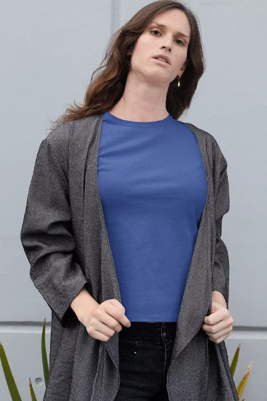 Women's Round Neck Plain T-Shirt - Royal Blue (Regular fit) Zippered Front Buttoned Front Snap Front
