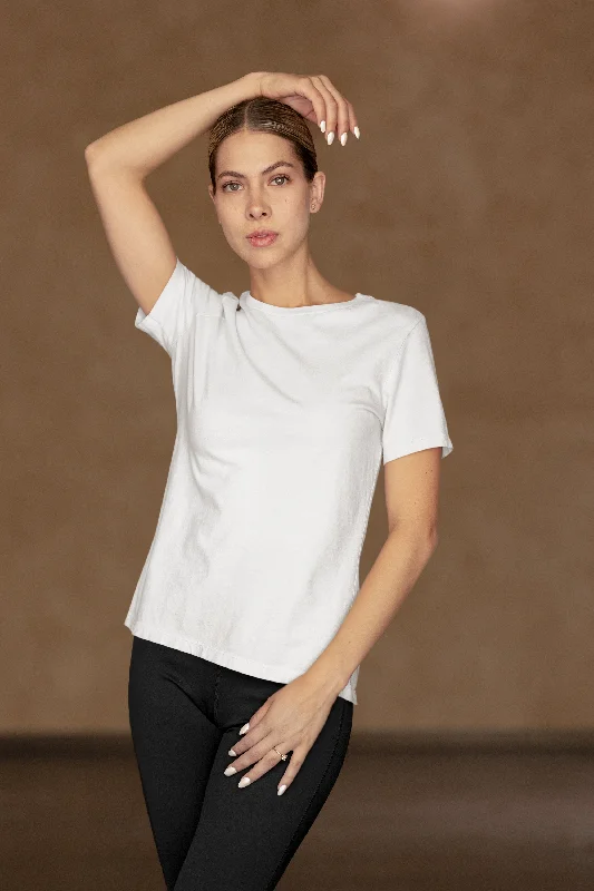 Women's Round Neck Plain T-Shirt - White (Regular fit) Solid Color Striped Floral