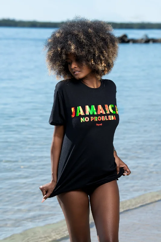 Jamaica No Problem Reggae Colors Boyfriend Fit Tee Solid Print Embellished