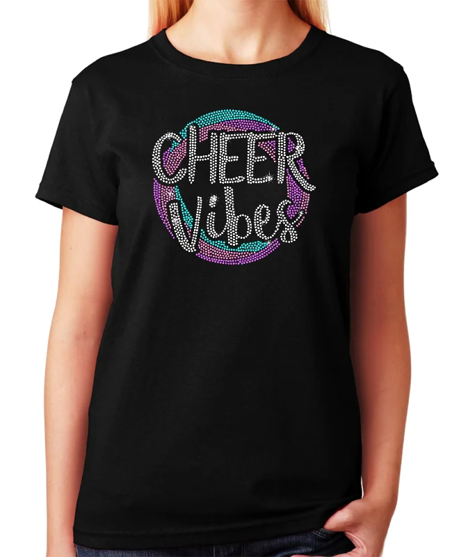 Women's/Unisex Rhinestone T-Shirt with Colorful Cheer Vibes - Cheer Shirt, Cheer Bling Striped Floral Plaid Women's/Unisex Rhinestone T-Shirt with Colorful Cheer Vibes - Cheer Shirt, Cheer Bling Striped Floral Plaid