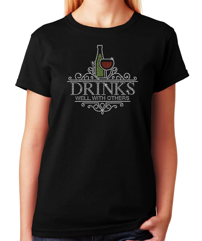 Women's/Unisex Rhinestone T-Shirt with Drinks Well with Others - Wine Glass and Wine Bottle Chenille Blend Fleece Blend Nylon Blend Women's/Unisex Rhinestone T-Shirt with Drinks Well with Others - Wine Glass and Wine Bottle Chenille Blend Fleece Blend Nylon Blend