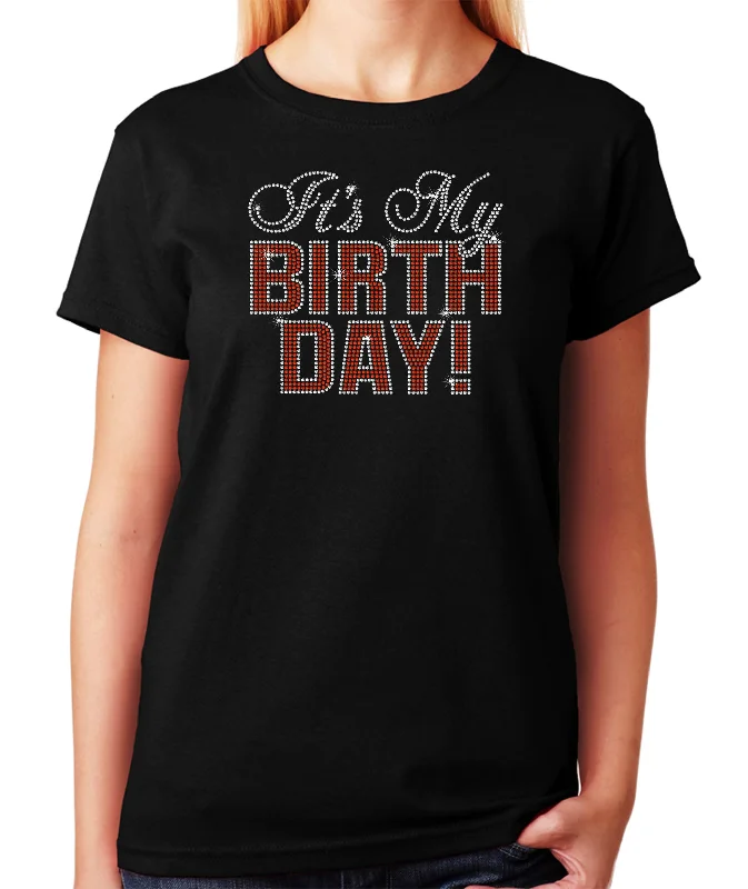 Women's/Unisex Rhinestone T-Shirt with It's My Birthday in Bold Letters Nylon Fabric Polyester Fabric Spandex Fabric Women's/Unisex Rhinestone T-Shirt with It's My Birthday in Bold Letters Nylon Fabric Polyester Fabric Spandex Fabric