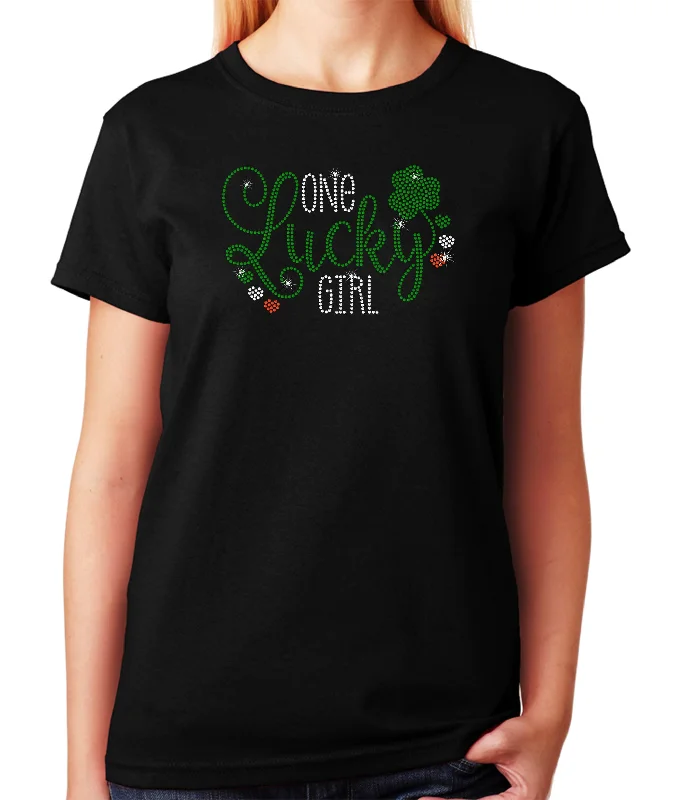 Women's/Unisex Rhinestone T-Shirt with One Lucky Girl with Clover - St. Patrics Day Shirt Layered Multi-layer Single Layer Women's/Unisex Rhinestone T-Shirt with One Lucky Girl with Clover - St. Patrics Day Shirt Layered Multi-layer Single Layer