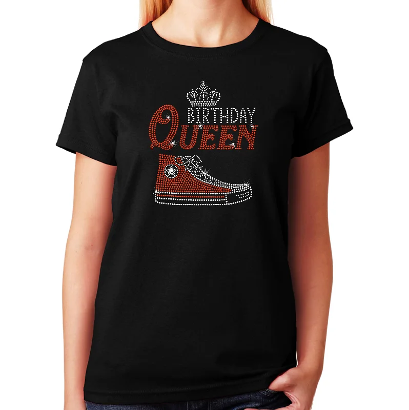 Women's / Unisex T-Shirt with Birthday Queen w Chuck Shoe Beaded Sequined Faux Fur