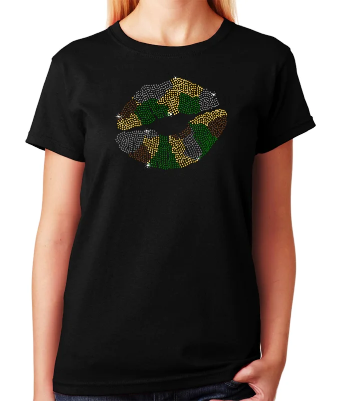 Women's / Unisex T-Shirt with Camo Lips in Rhinestones Lace Blend Ribbed Blend Corduroy Blend Women's / Unisex T-Shirt with Camo Lips in Rhinestones Lace Blend Ribbed Blend Corduroy Blend