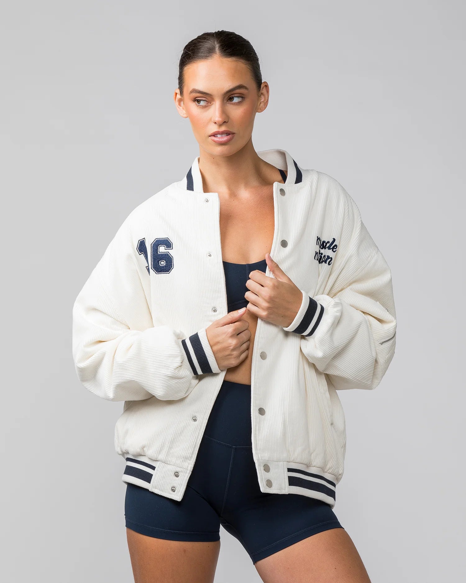 Muscle Nation | Retro Cord Bomber Jacket - Travertine