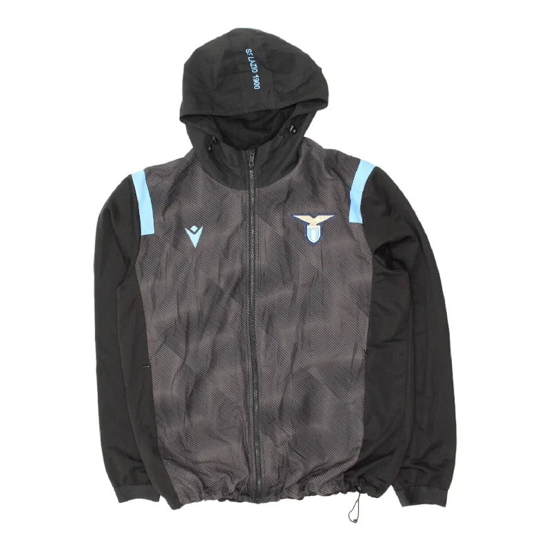 S.S. Lazio Mens Black Macron Hooded Training Jacket | Football Sportswear Hoodie