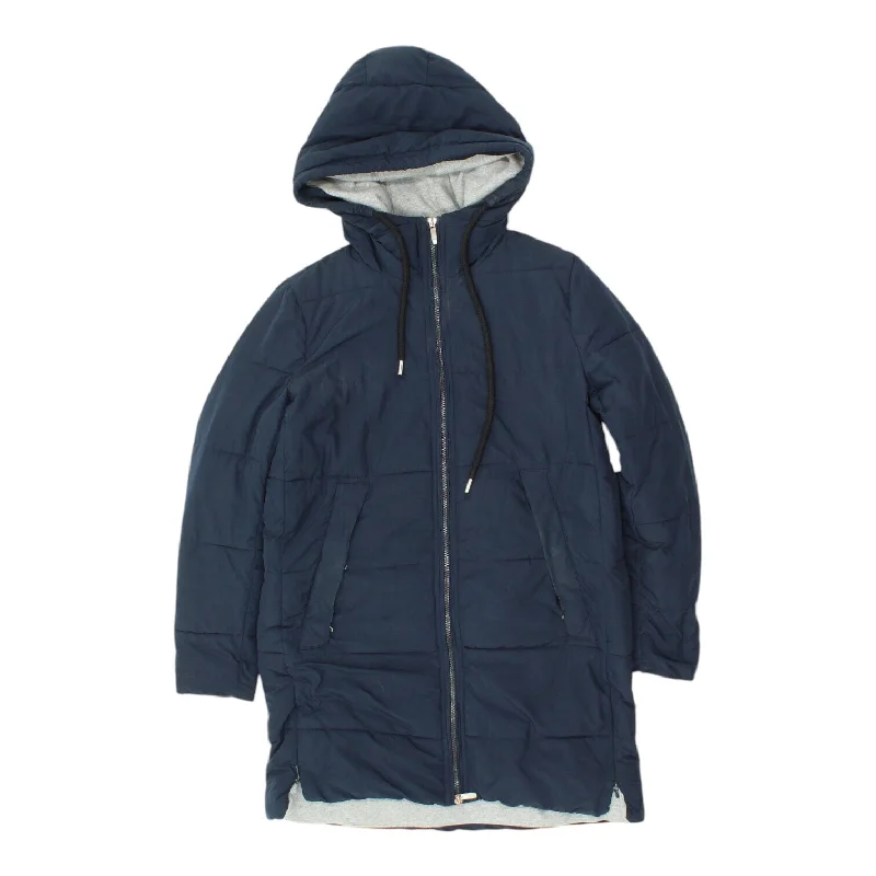 Zara Trafaluc Mens Navy Hooded Quilted Coat | Vintage Hoodie Designer Jacket