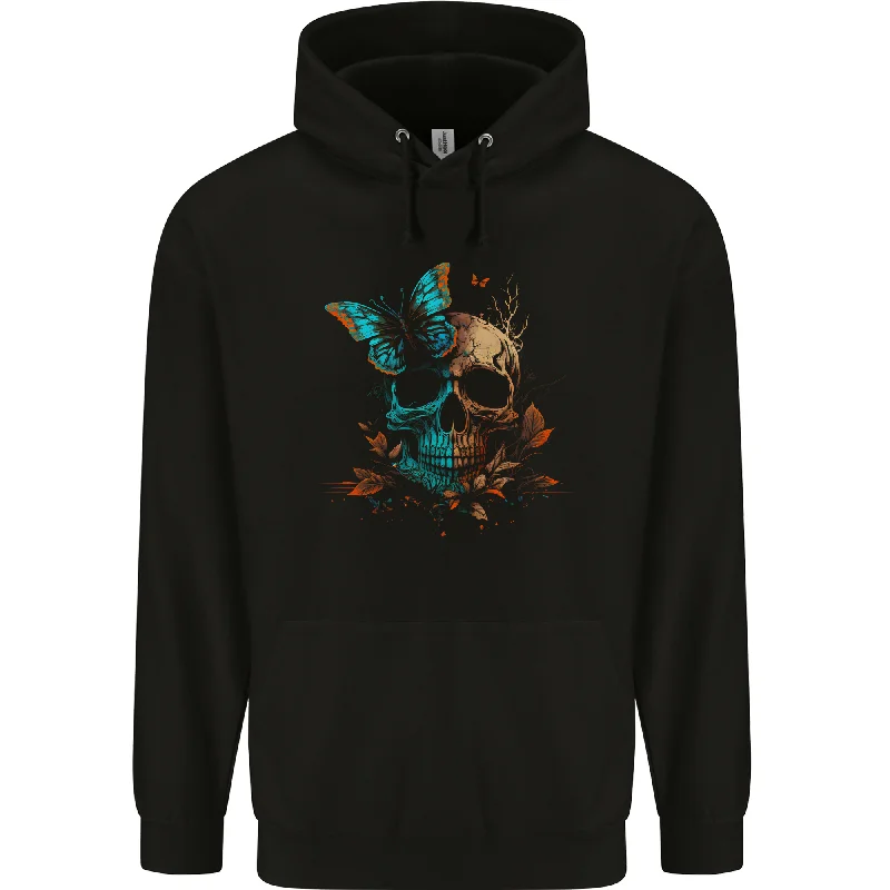 A Butterfly Skull in the Wild Mens 80% Cotton Hoodie