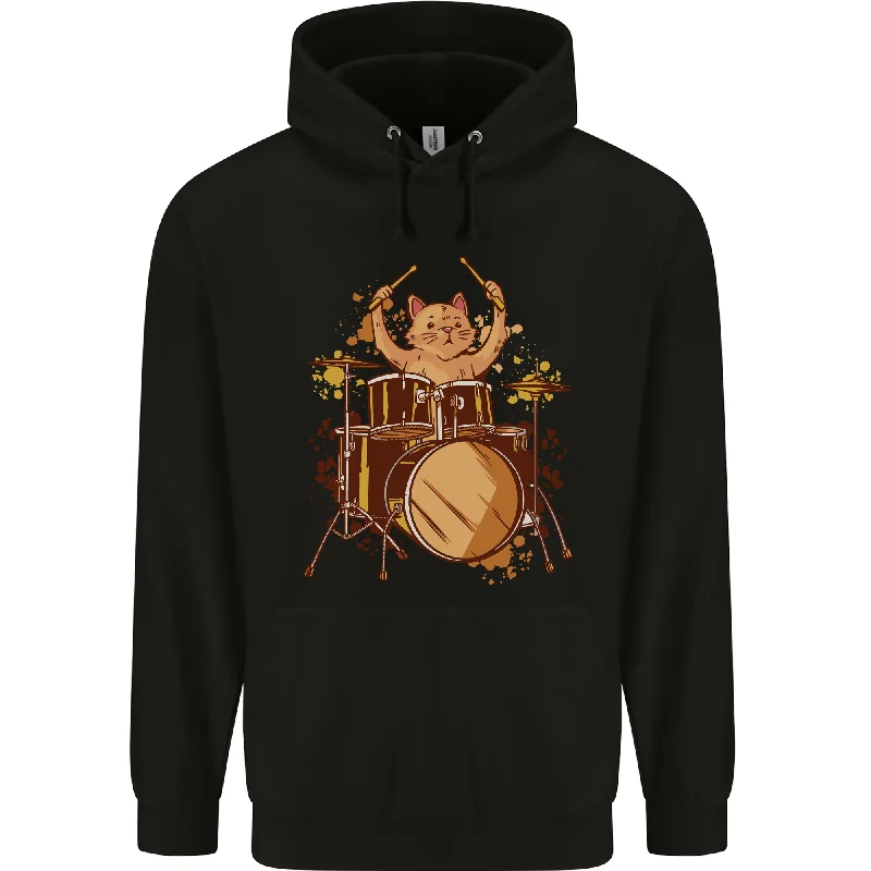 A Cat Drummer Drumming Mens 80% Cotton Hoodie