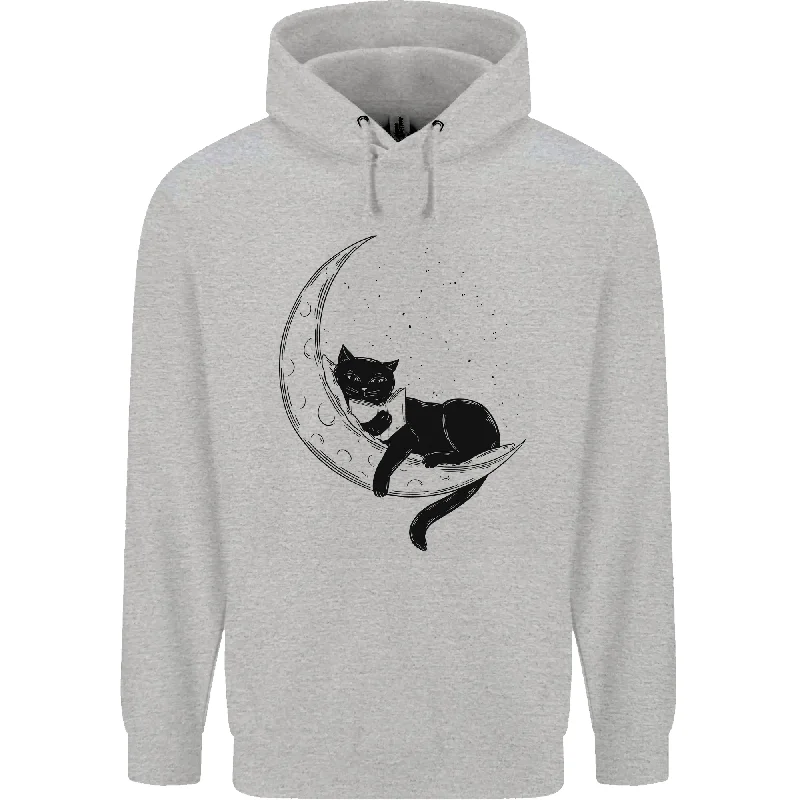 A Cat Reading a Book on the Moon Mens 80% Cotton Hoodie