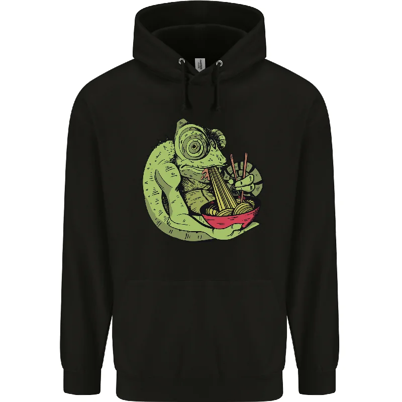 A Chameleon Eating Ramen Mens 80% Cotton Hoodie