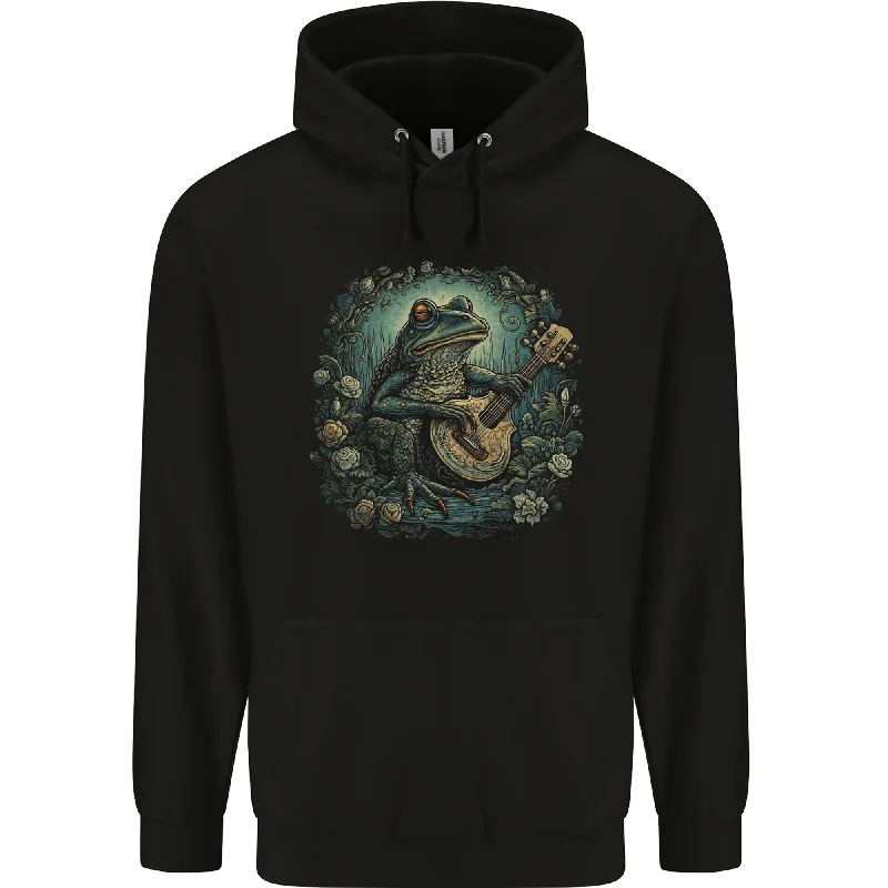 A Chilled Out Frog Playing the Guitar Mens 80% Cotton Hoodie