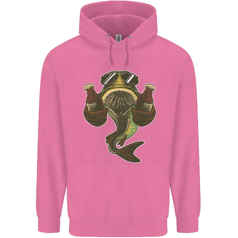 A Pike Fish With Beer Fishing Fisherman Mens 80% Cotton Hoodie Hoodie with Raw Hem Edgy Unfinished A Pike Fish With Beer Fishing Fisherman Mens 80% Cotton Hoodie Hoodie with Raw Hem Edgy Unfinished