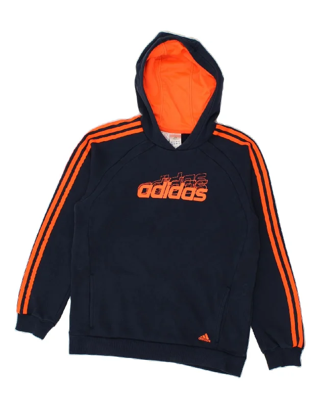 ADIDAS Boys Graphic Hoodie Jumper 15-16 Years Navy Blue Cotton