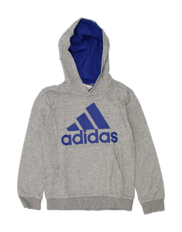 ADIDAS Boys Graphic Hoodie Jumper 7-8 Years Grey Cotton