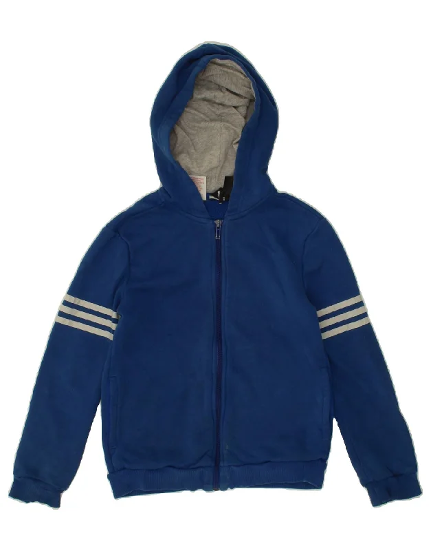 ADIDAS Boys Graphic Zip Hoodie Sweater 9-10 Years Blue Cotton