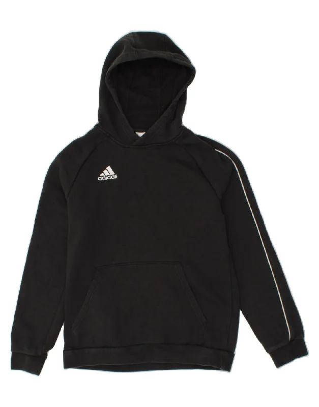 ADIDAS Boys Hoodie Jumper 15-16 Years Black Cotton Hoodie with Hem Contrast Bold Stylish