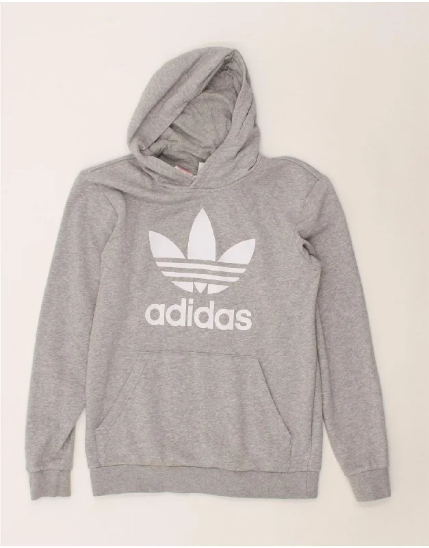 ADIDAS Girls Graphic Hoodie Jumper 14-15 Years Grey