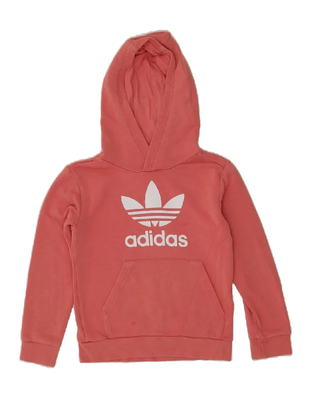 ADIDAS Girls Graphic Hoodie Jumper 7-8 Years Pink Cotton