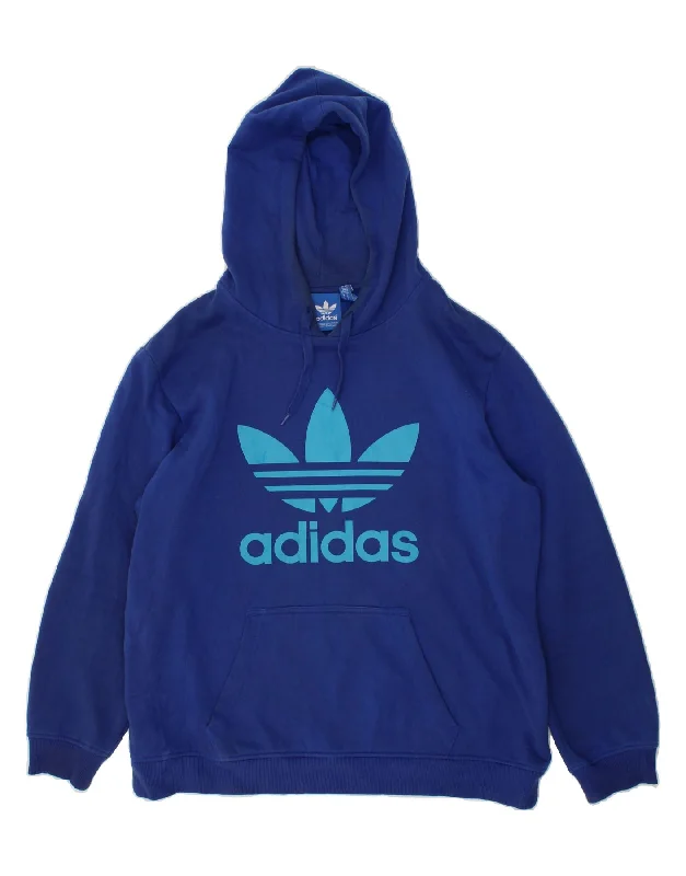 ADIDAS Mens Graphic Hoodie Jumper Large Blue Cotton