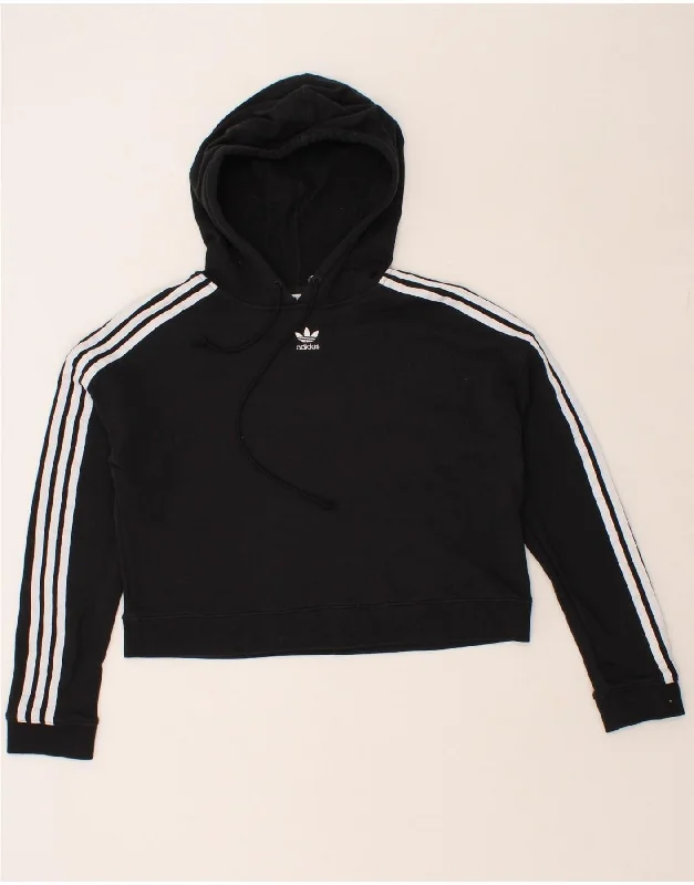 ADIDAS Womens Crop Hoodie Jumper UK 8 Small  Black Cotton