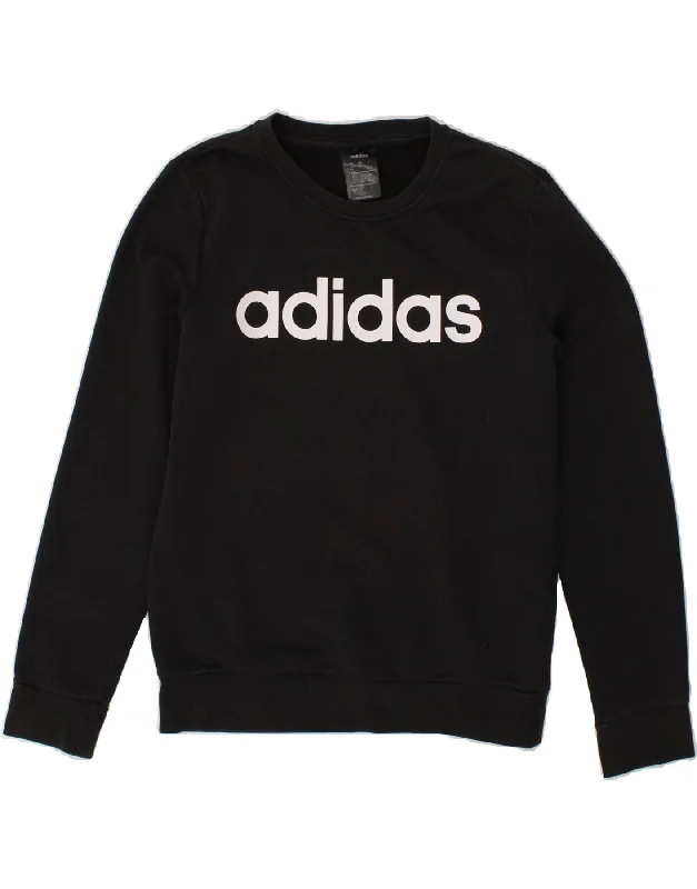 ADIDAS Womens Graphic Sweatshirt Jumper UK 8/10 Small Black Cotton Hoodie with Mock Neck Collared Structured ADIDAS Womens Graphic Sweatshirt Jumper UK 8/10 Small Black Cotton Hoodie with Mock Neck Collared Structured