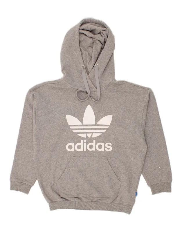 ADIDAS Womens Oversized Graphic Hoodie Jumper UK 10 Small Grey Cotton