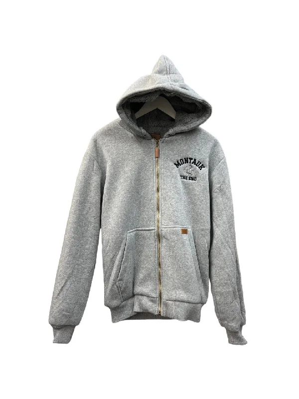 Adult Embroidered Montauk The End Fleece Full Zipper Sherpa-Lined Hoodie Hoodie with Ribbed Neckline Snug Warm Adult Embroidered Montauk The End Fleece Full Zipper Sherpa-Lined Hoodie Hoodie with Ribbed Neckline Snug Warm