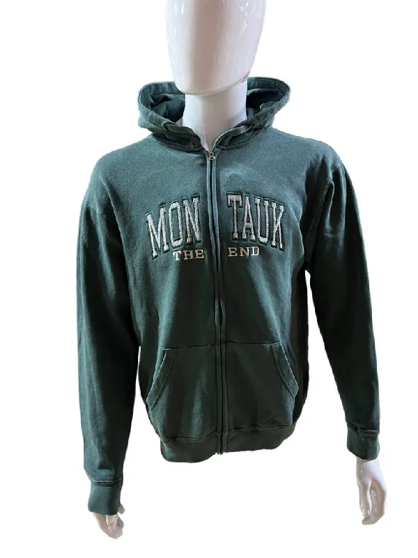 Adult Montauk The End Embroidered Zip-Up Hoodie Hoodie with Bell Sleeves Flared Feminine Adult Montauk The End Embroidered Zip-Up Hoodie Hoodie with Bell Sleeves Flared Feminine