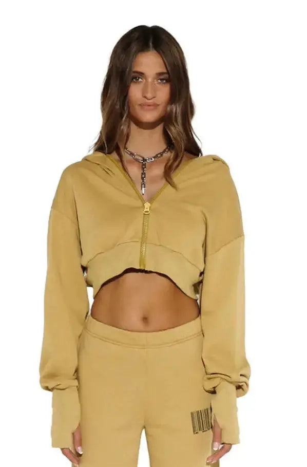 Anderson Crop Hoodie Hoodie with Mock Neck Collared Structured