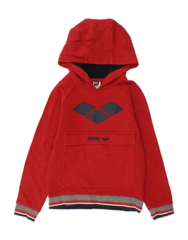 ARENA Boys Graphic Hoodie Jumper 7-8 Years Red Cotton