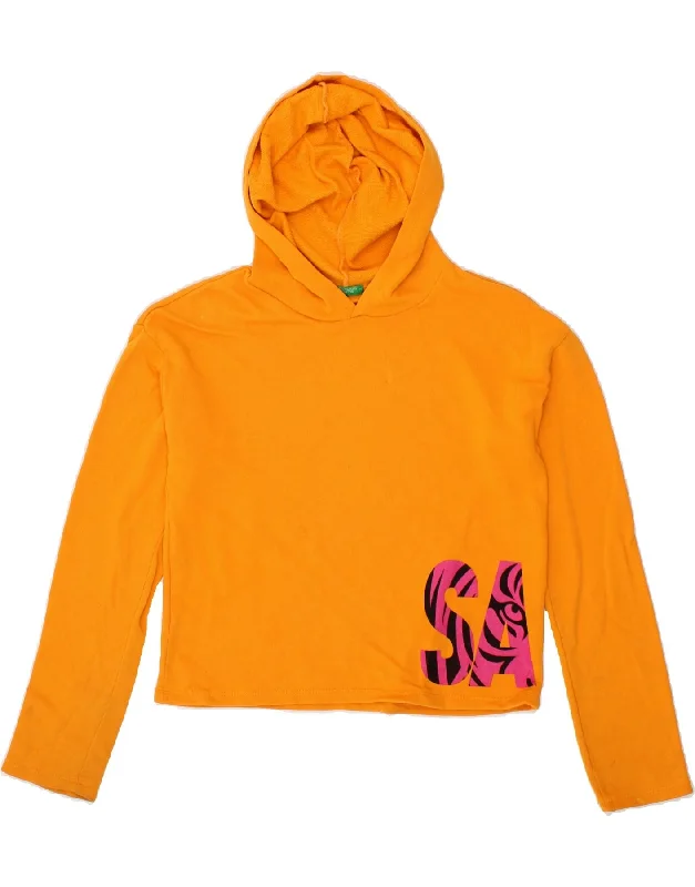 BENETTON Girls Graphic Hoodie Jumper 13-14 Years 3XL Orange Cotton Hoodie with Contrast Stitching Detailed Premium BENETTON Girls Graphic Hoodie Jumper 13-14 Years 3XL Orange Cotton Hoodie with Contrast Stitching Detailed Premium