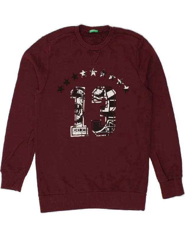 BENETTON Girls Graphic Sweatshirt Jumper Dress 11-12 Years 2XL Maroon Hoodie with Side Slits Relaxed Casual BENETTON Girls Graphic Sweatshirt Jumper Dress 11-12 Years 2XL Maroon Hoodie with Side Slits Relaxed Casual