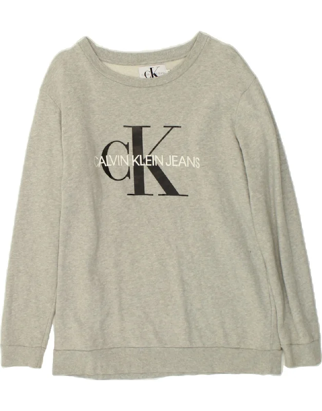 CALVIN KLEIN JEANS Womens Graphic Sweatshirt Jumper UK 14 Medium Grey