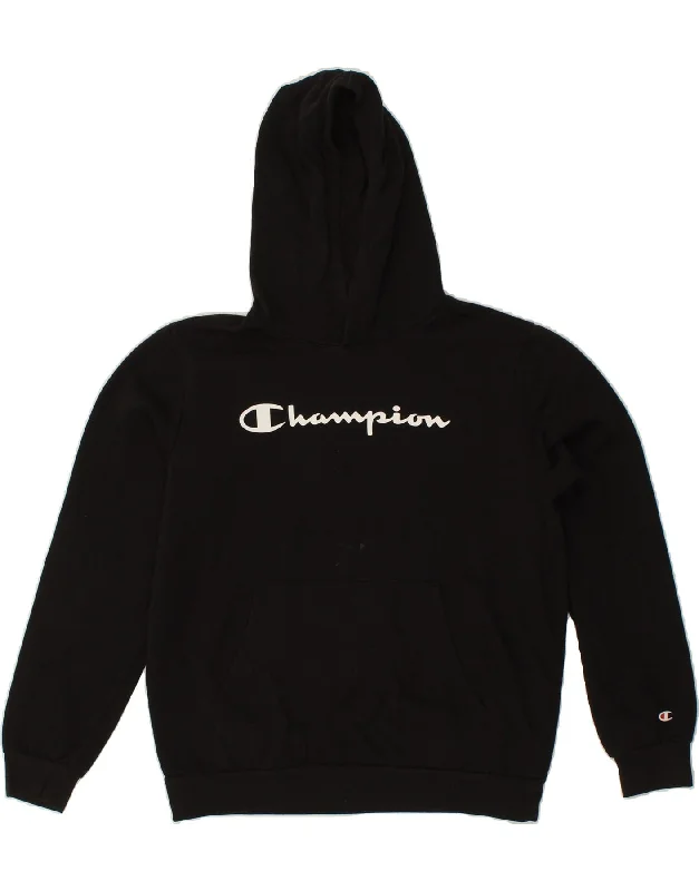 CHAMPION Boys Graphic Hoodie Jumper 15-16 Years Large  Black Cotton