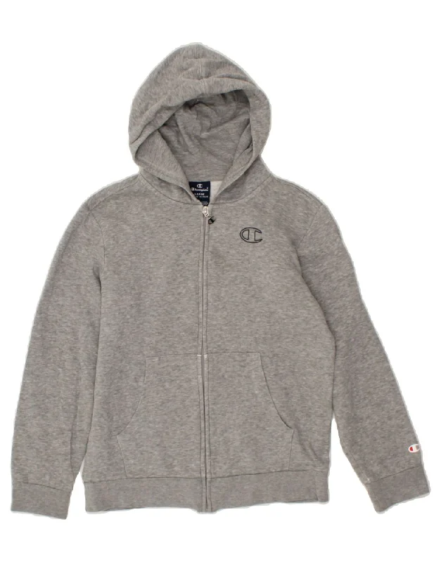 CHAMPION Boys Zip Hoodie Sweater 11-12 Years Large Grey Cotton Hoodie with Hem Contrast Bold Stylish CHAMPION Boys Zip Hoodie Sweater 11-12 Years Large Grey Cotton Hoodie with Hem Contrast Bold Stylish