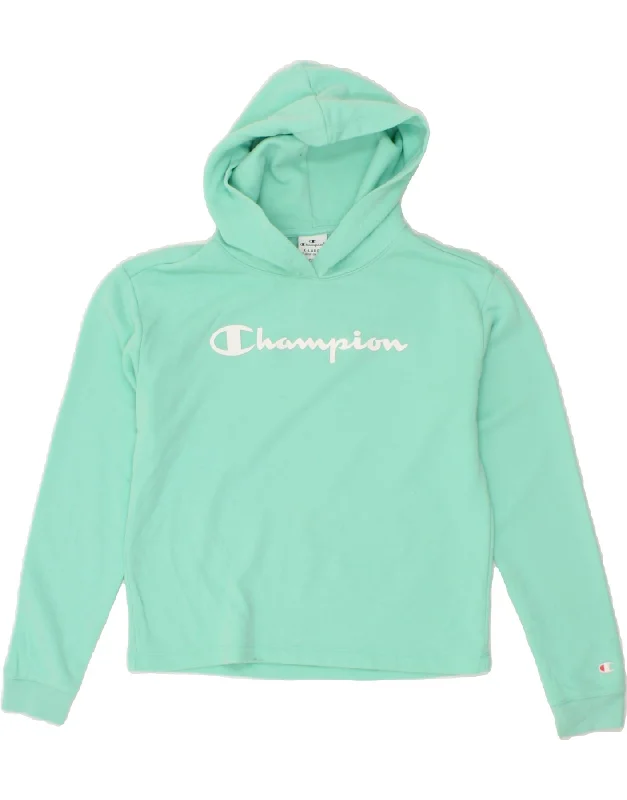 CHAMPION Girls Crop Graphic Hoodie Jumper 13-14 Years XL Turquoise Cotton Hoodie with Half-Zip Sporty Casual CHAMPION Girls Crop Graphic Hoodie Jumper 13-14 Years XL Turquoise Cotton Hoodie with Half-Zip Sporty Casual