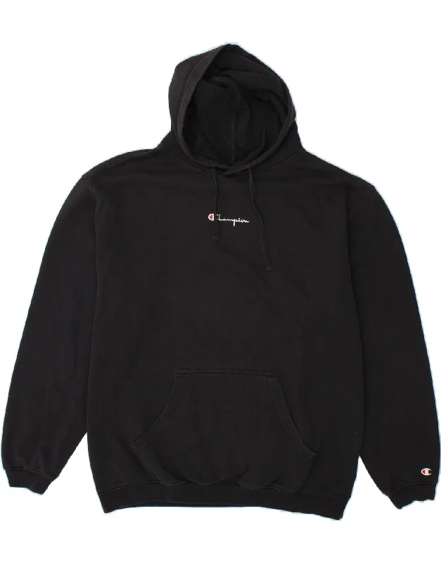 CHAMPION Mens Hoodie Jumper Large Black Cotton