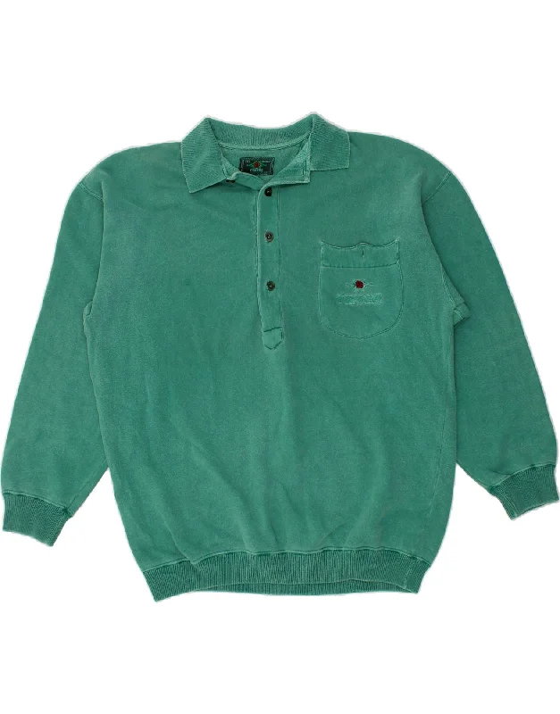 CHARRO Mens Polo Neck Sweatshirt Jumper XL Green Cotton