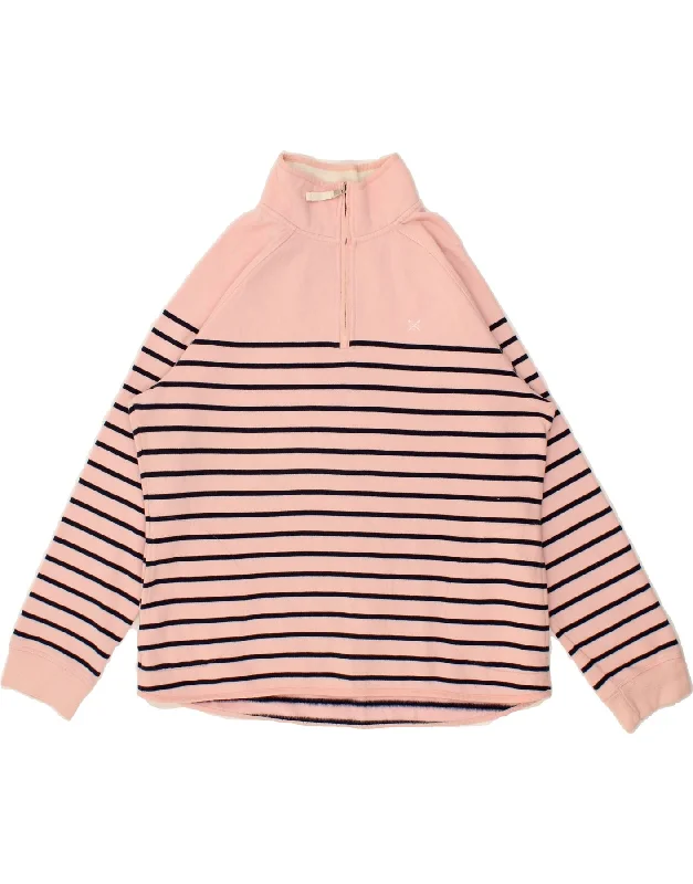 CREW CLOTHING Womens Zip Neck Sweatshirt Jumper UK 16 Large Pink Striped