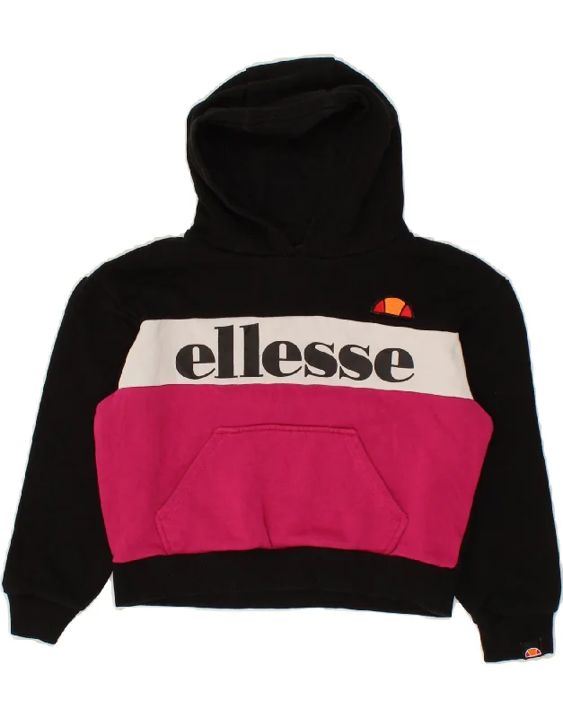 ELLESSE Girls Crop Graphic Hoodie Jumper 8-9 Years Black Colourblock Hoodie with Patch Decorative Personalized ELLESSE Girls Crop Graphic Hoodie Jumper 8-9 Years Black Colourblock Hoodie with Patch Decorative Personalized