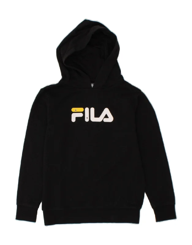 FILA Boys Graphic Hoodie Jumper 12-13 Years Black Cotton Hoodie Sweatshirt Pullover