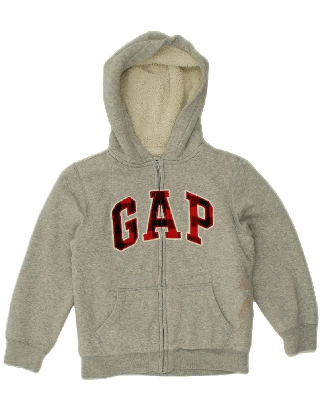 GAP Boys Graphic Zip Hoodie Sweater 8-9 Years Small Grey Cotton